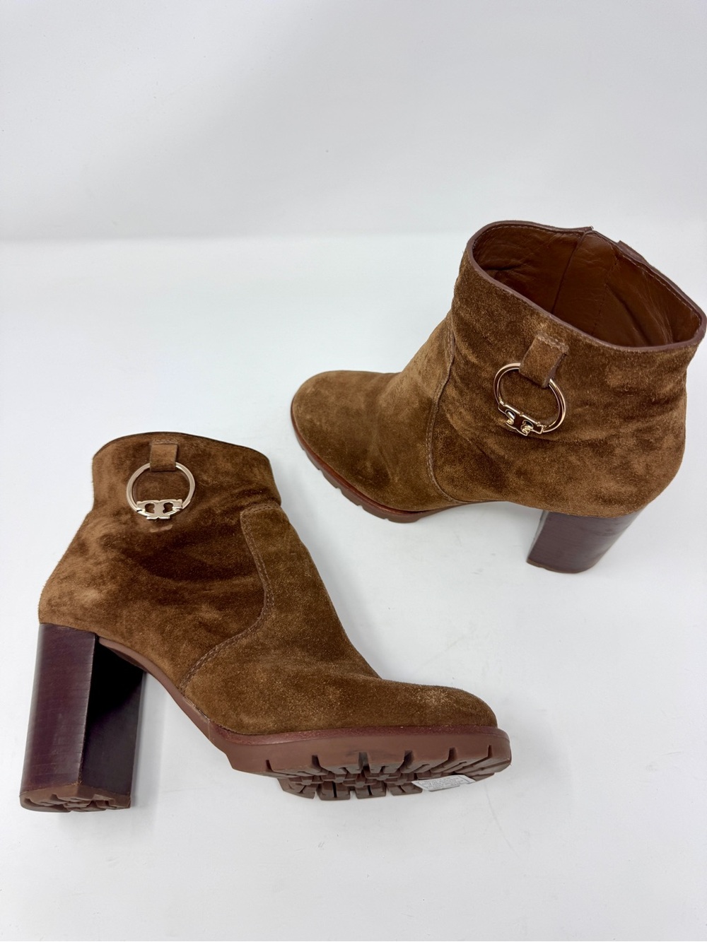 Tory Burch Sofia Brown Suede Lug Sole Booties Size 7.5